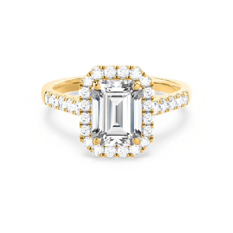 Contemporary Engagement RingsESME - Emerald Lab Diamond & Diamond 18k Yellow Gold Halo