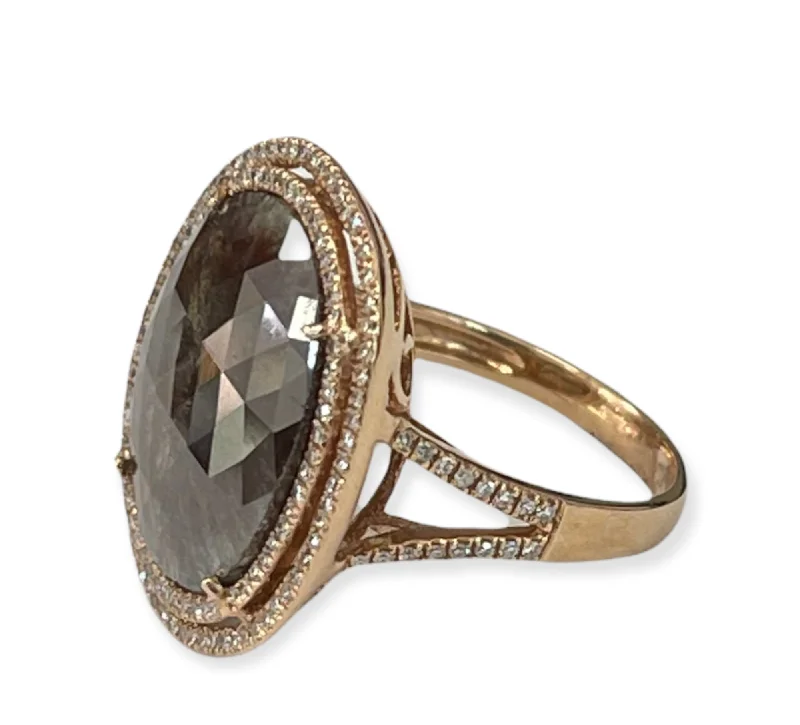 Halo Diamond Engagement RingsFancy Champagne Color Rustic Diamond Ring Double Halo Rose Gold 14kt