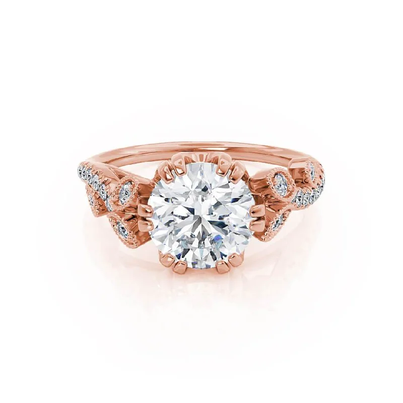 High Quality Engagement RingsFLEUR - Round Lab Diamond 18k Rose Gold Shoulder Set Ring