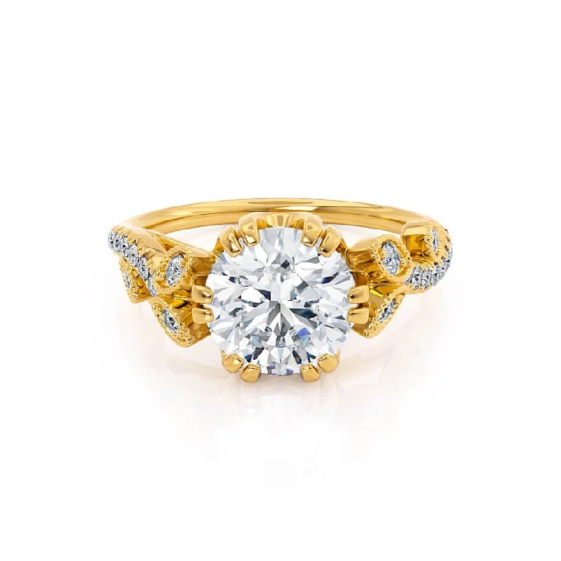 Yellow Gold Engagement RingsFLEUR - Round Lab Diamond 18k Yellow Gold Shoulder Set Ring