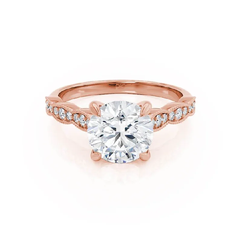 Diamond Solitaire Engagement RingsHONOR - Round Lab Diamond 18k Rose Gold Shoulder Set Ring