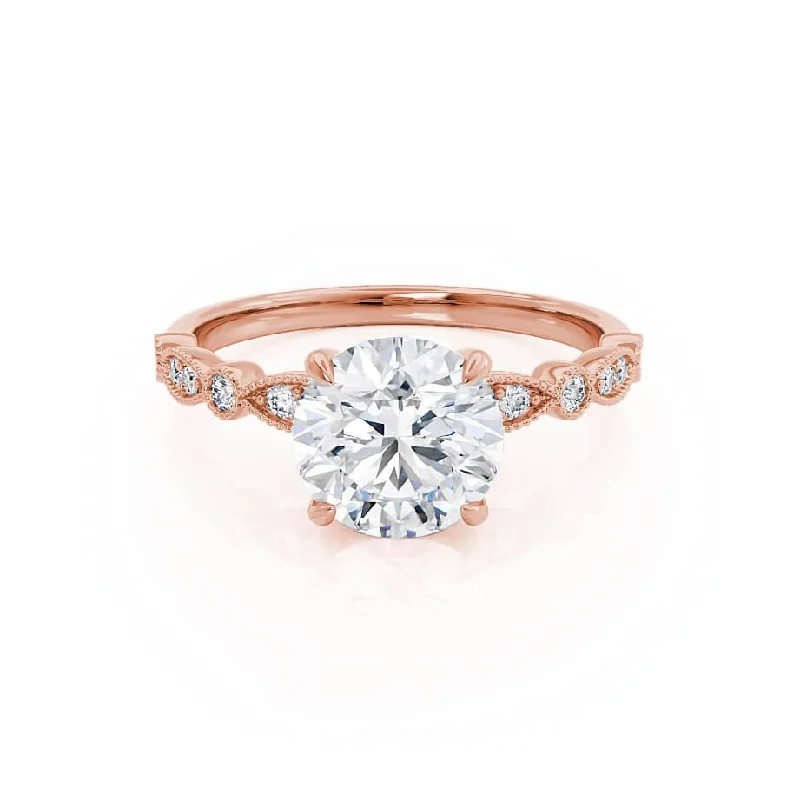 Halo Gemstone Engagement RingsHOPE - Round Lab Diamond 18k Rose Gold Shoulder Set Ring