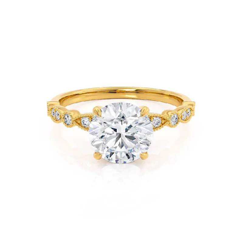 Bohemian Engagement RingsHOPE - Round Moissanite 18k Yellow Gold Shoulder Set Ring