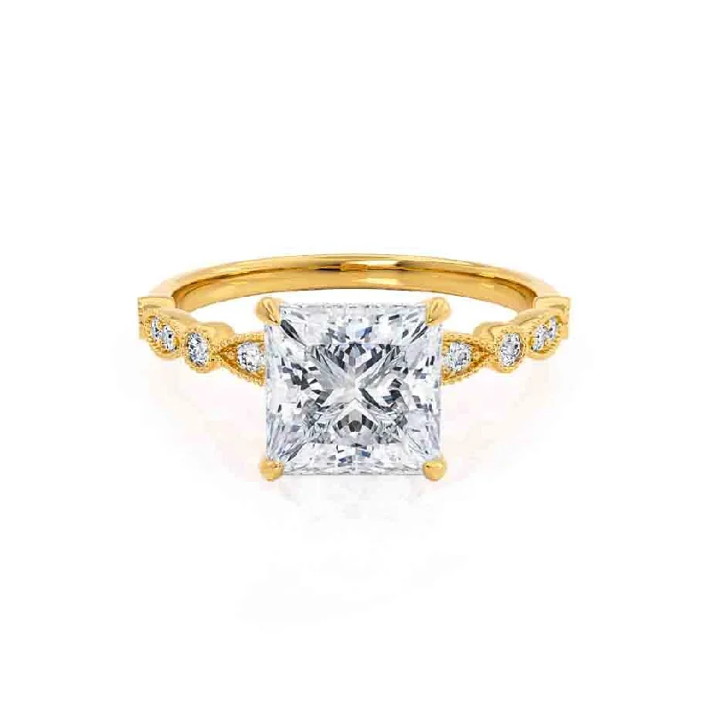 Titanium Engagement RingsHOPE - Princess Moissanite & Diamond 18k Yellow Gold Vintage Shoulder Set