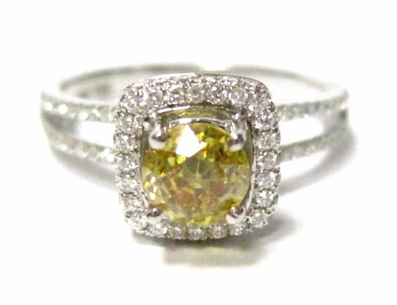 Modern Design Engagement RingsHPHT Fancy Yellow Round Diamond Solitaire Engagement Ring Size 6.5 VVS2 18k WG