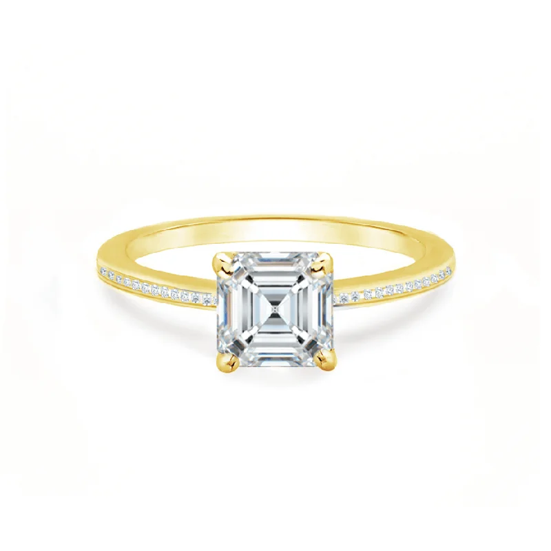 Art Deco Engagement RingsIRIS - Asscher Moissanite 18k Yellow Gold Petite Channel Ring