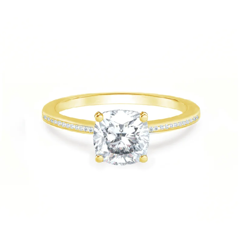 Yellow Gold Engagement RingsIRIS - Cushion Moissanite 18k Yellow Gold Petite Channel Set Ring