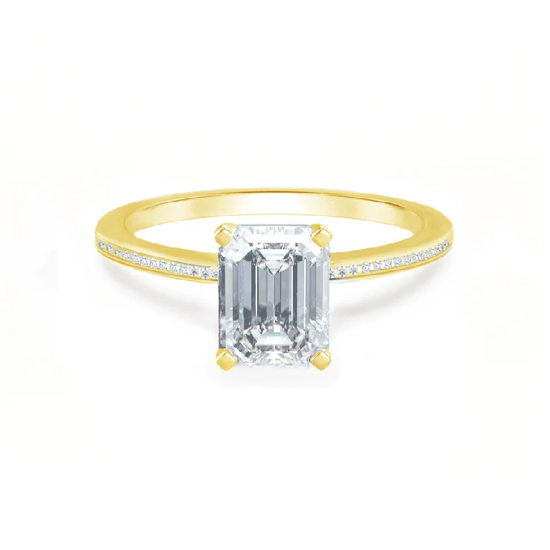 Platinum Engagement RingsIRIS - Emerald Moissanite 18k Yellow Gold Petite Channel Set Ring