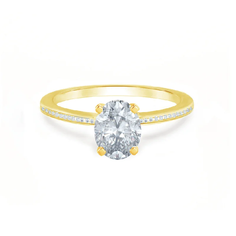 Minimalist Engagement RingsIRIS - Oval Moissanite 18k Yellow Gold Petite Channel Set Ring