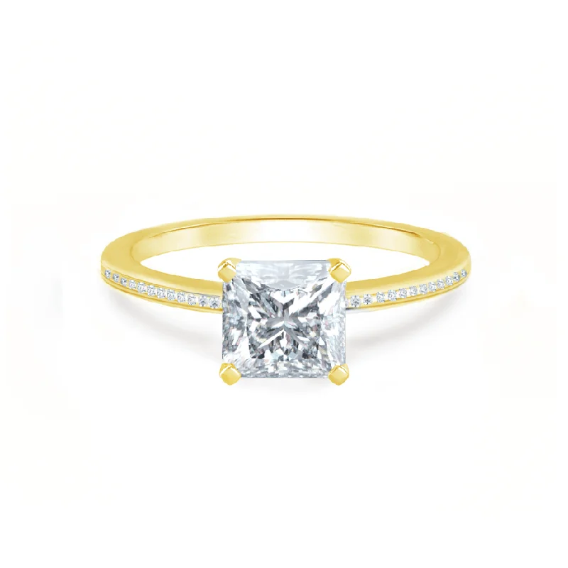 Bohemian Engagement RingsIRIS - Princess Moissanite 18k Yellow Gold Petite Channel Set Ring