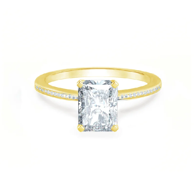 Gold Engagement RingsIRIS - Radiant Moissanite 18k Yellow Gold Petite Channel Set Ring