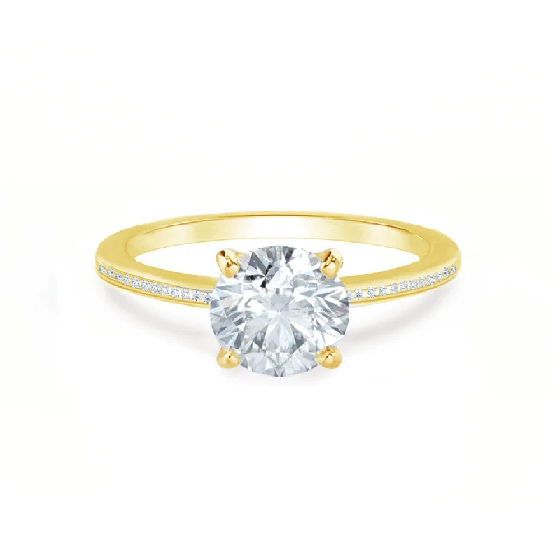 Rustic Engagement RingsIRIS - Round Moissanite 18k Yellow Gold Petite Channel Set Ring