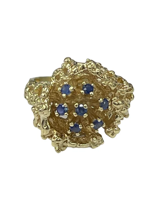 Triple Halo Engagement RingsLadies Nugget Sapphire Yellow Gold Ring 14kt