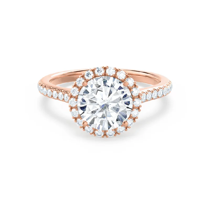 Engagement Rings for Sensitive SkinLAVENDER - Round Lab Diamond 18k Rose Gold Petite Halo Ring