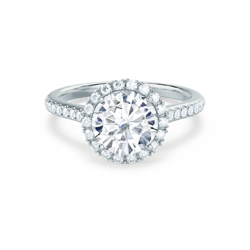 Natural Diamond Engagement RingsLAVENDER - Round Lab Diamond 950 Platinum Petite Halo Ring