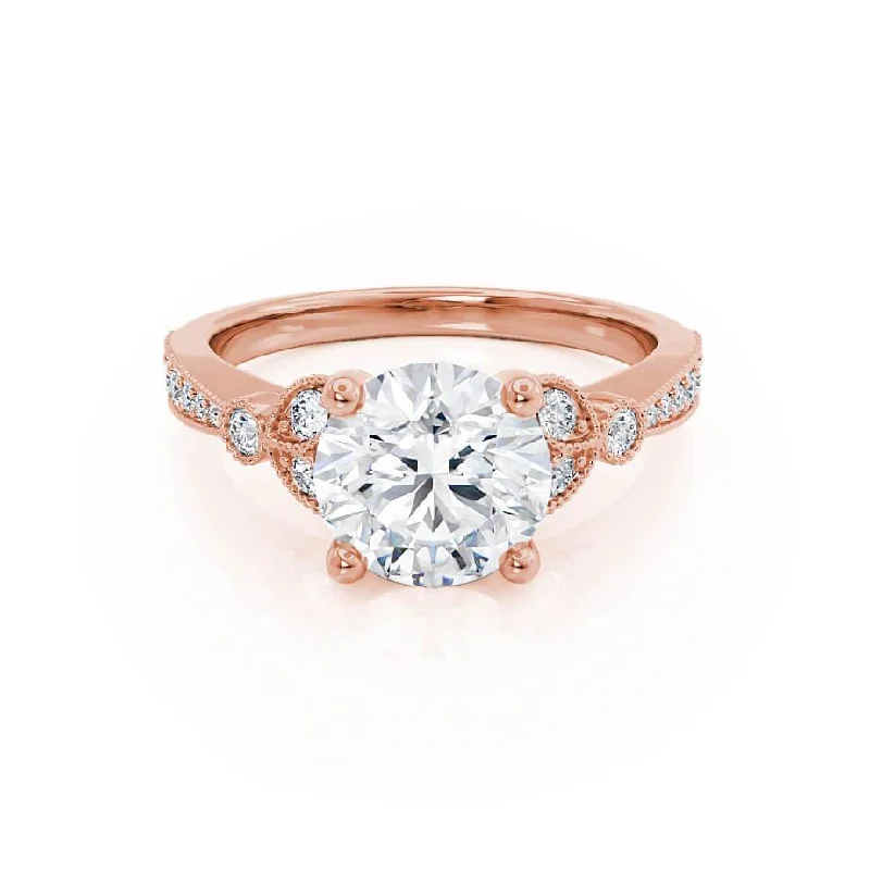 Bezel Set Engagement RingsLILIANA - Round Lab Diamond 18k Rose Gold Shoulder Set Ring