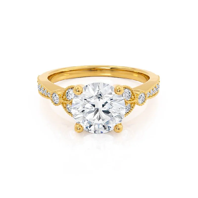 Recycled Engagement RingsLILIANA - Round Lab Diamond 18k Yellow Gold Shoulder Set Ring