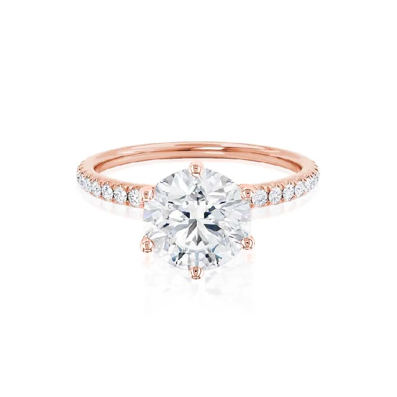 Artisan Engagement RingsLILLIE LUXE - Round Lab Diamond & Diamond 18k Rose Gold Shoulder Set Ring