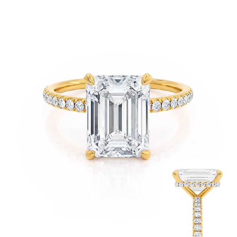 Personalized Engagement RingsLIVELY - Emerald Lab Diamond & Diamond 18k Yellow Gold Hidden Halo Micro Pavé Shoulder Set