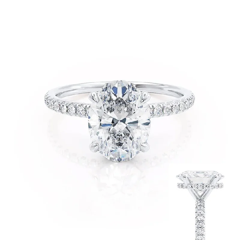 Victorian Engagement RingsLIVELY - Oval Lab Diamond Platinum Petite Hidden Halo Pavé Shoulder Set