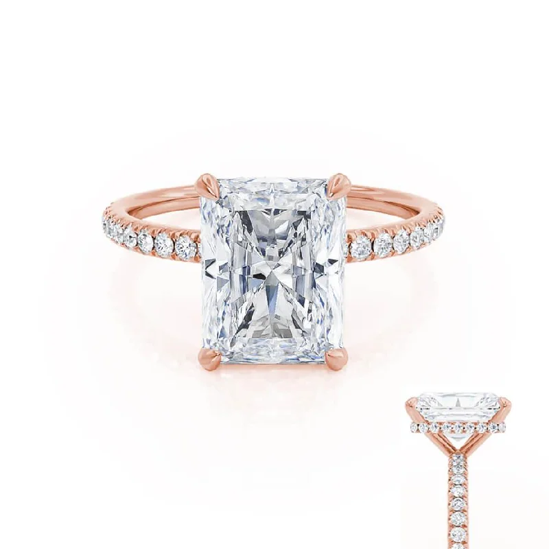 Micro Pave Engagement RingsLIVELY - Radiant Lab Diamond 18k Rose Gold Micro Pavé Hidden Halo