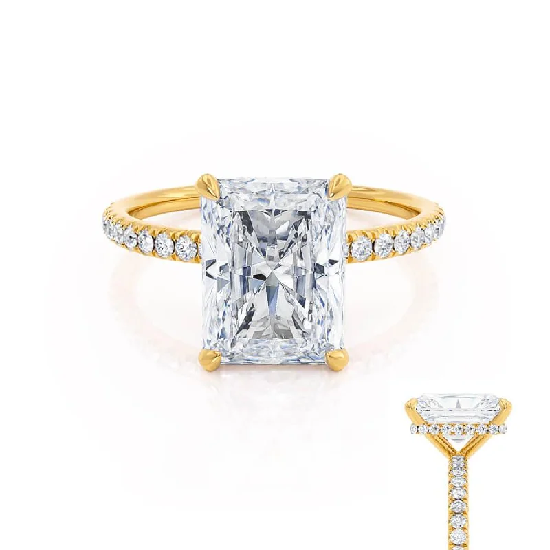 Diamond Solitaire Engagement RingsLIVELY - Radiant Lab Diamond 18k Yellow Gold Micro Pavé Hidden Halo