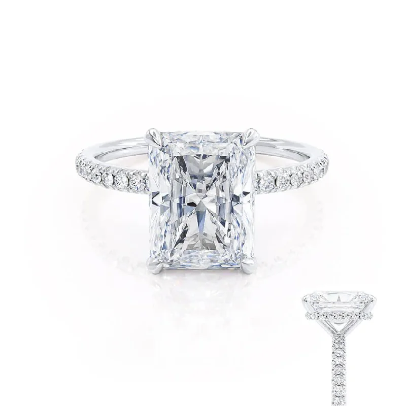 Antique Engagement RingsLIVELY - Radiant Lab Diamond Platinum Micro Pavé Hidden Halo