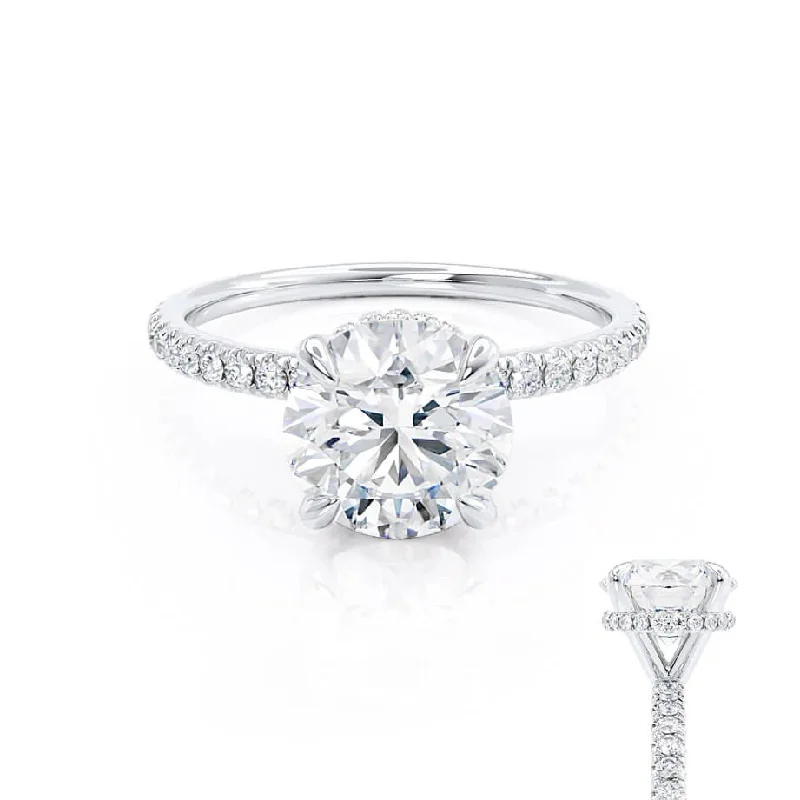 Micro Pave Engagement RingsLIVELY - Ready to Ship Round 1.23ct Lab Diamond 950 Platinum Petite Hidden Halo Pavé Shoulder Set Ring