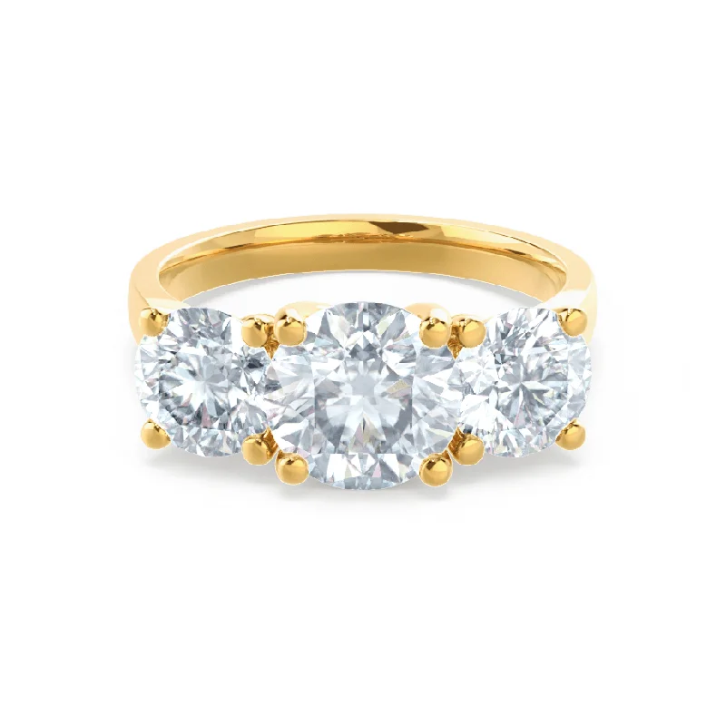 Statement Engagement RingsLORELLA - Round Moissanite 18k Yellow Gold Trilogy Ring