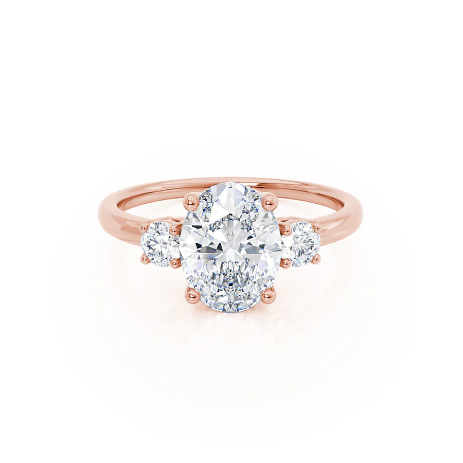 Two Tone Engagement RingsLOUELLA - Oval Lab Diamond Diamond 18k Rose Gold Trilogy Ring