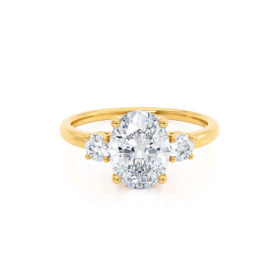 Bezel Set Engagement RingsLOUELLA - Oval Lab Diamond Diamond 18k Yellow Gold Trilogy Ring