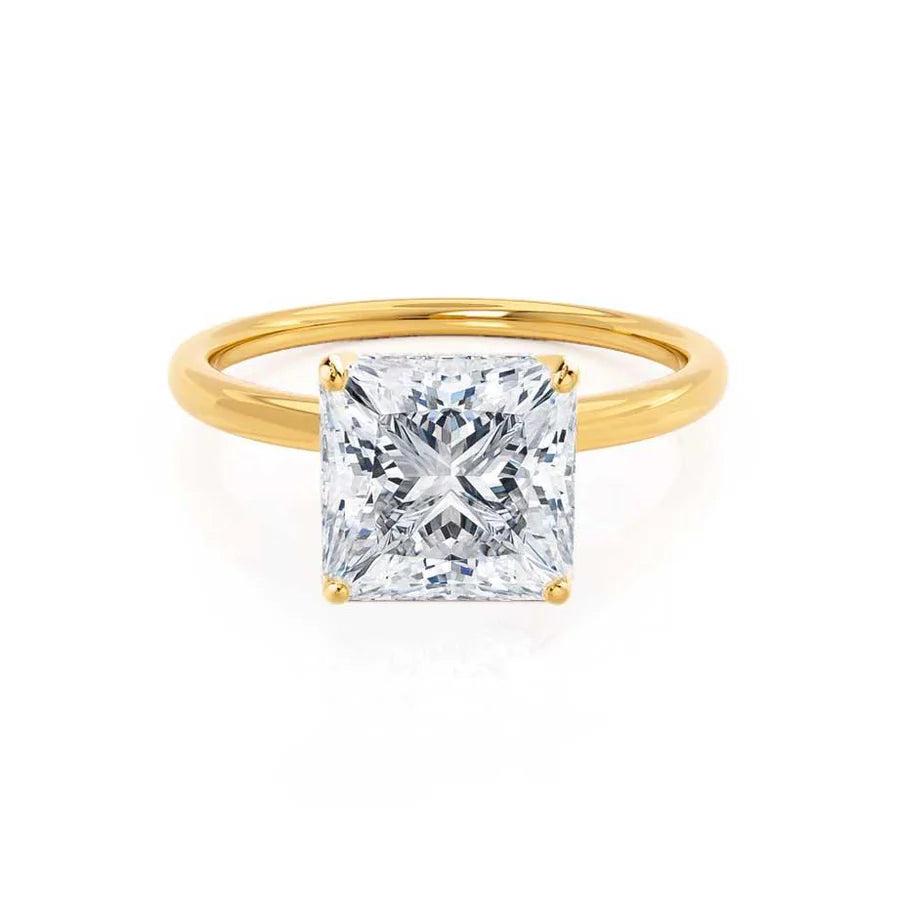 Round Brilliant Engagement RingsLULU - Princess Lab Diamond 18k Yellow Gold Petite Solitaire