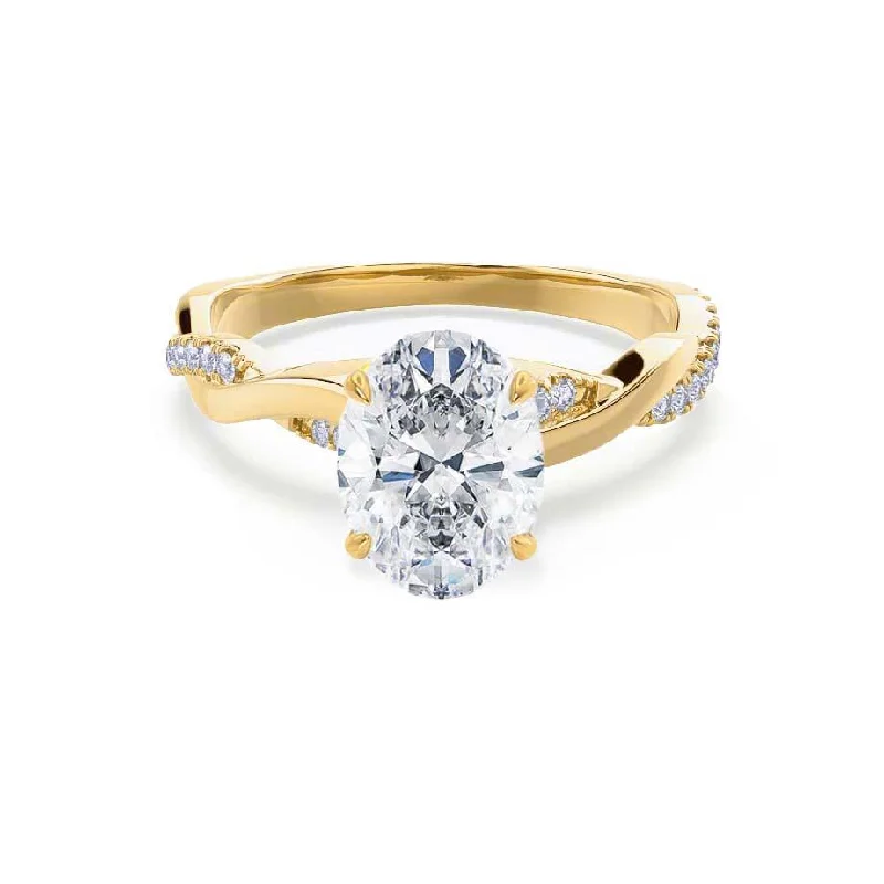 Rose Gold Engagement RingsEDEN - Oval Moissanite & Diamond 18k Yellow Gold Vine Solitaire Ring