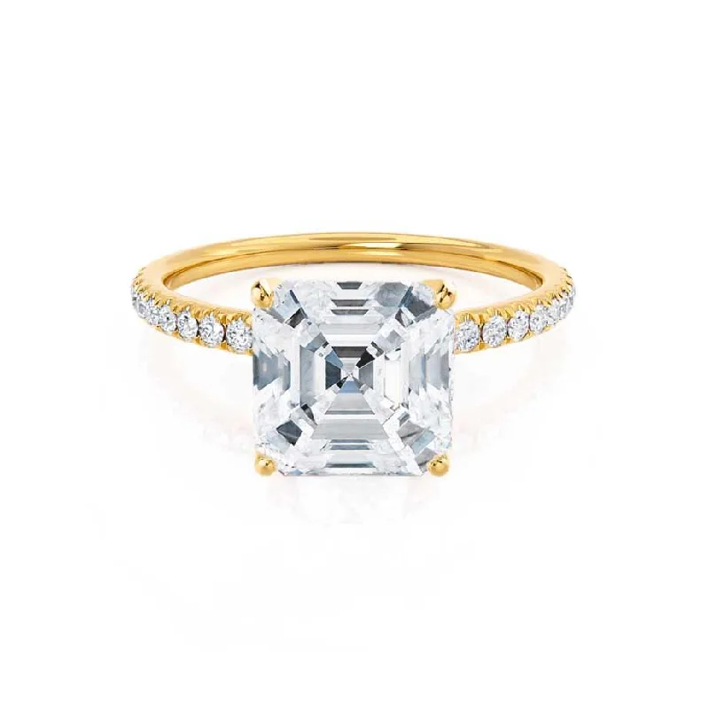 Secret Garden Engagement RingsMACY -  Asscher Moissanite & Diamond 18k Yellow Gold Petite Pavé Shoulder Set Ring