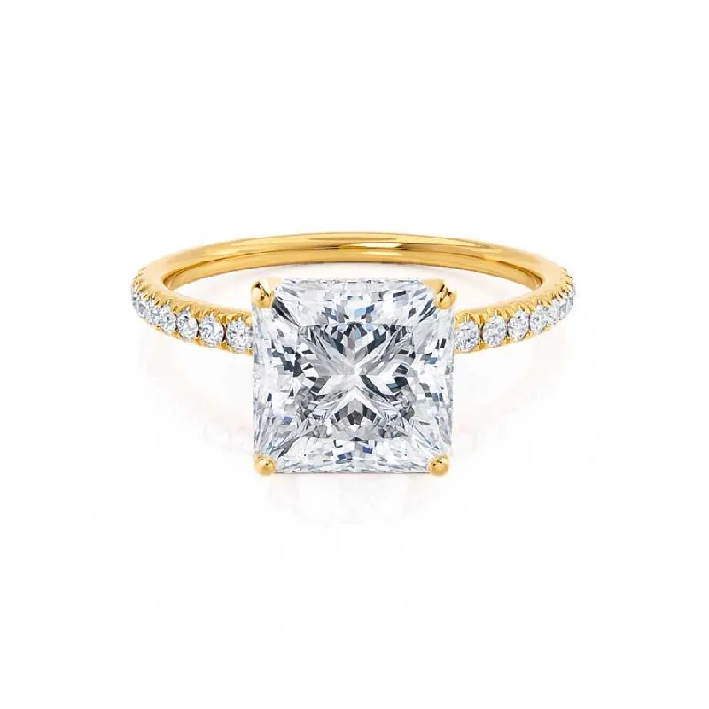 Halo Gemstone Engagement RingsMACY - Princess Moissanite & Diamond 18k Yellow Gold Petite Pavé Shoulder Set Ring