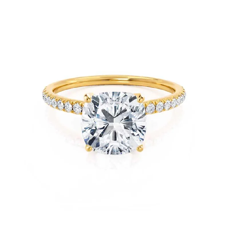 Diamond and Sapphire Engagement RingsMACY -  Cushion Moissanite & Diamond 18k yellow Gold Petite Pavé Shoulder Set Ring