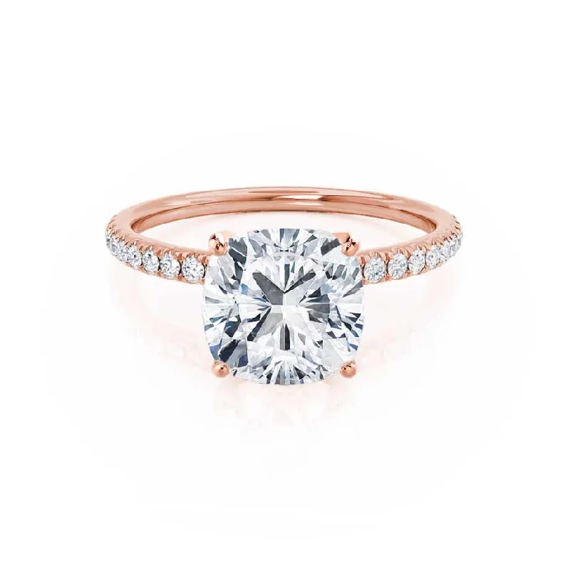 Custom Made Engagement RingsMACY - Cushion Lab Diamond 18k Rose Gold Petite Shoulder Set