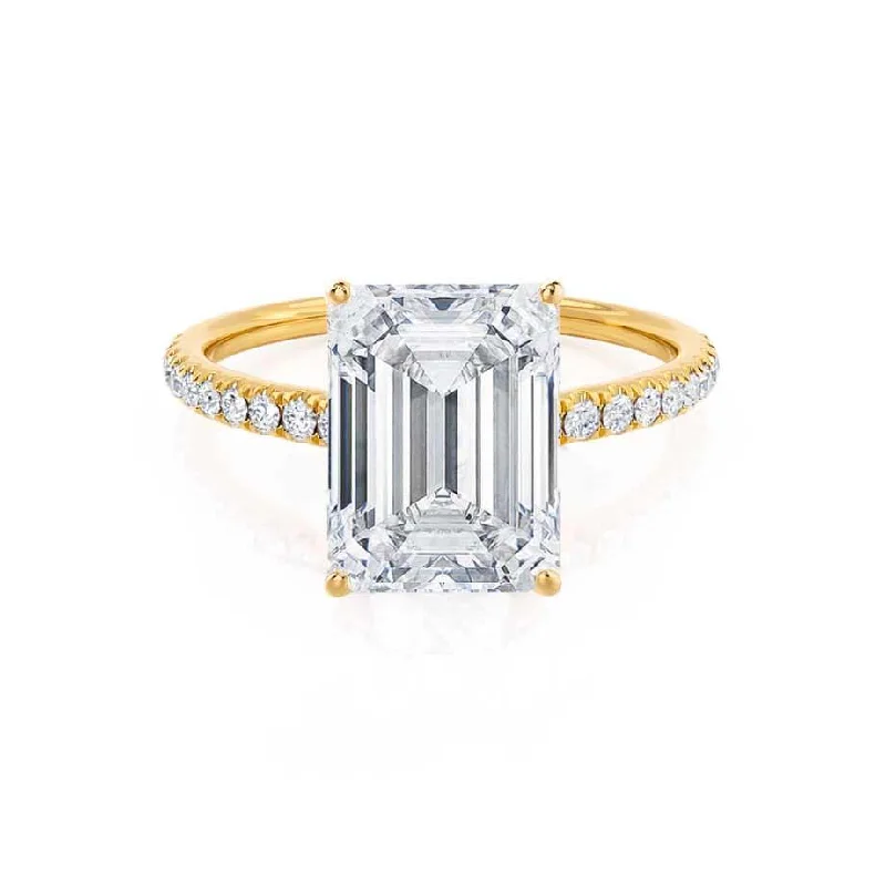 Lab Grown Diamond Engagement RingsMACY - Emerald Moissanite & Diamond 18k Yellow Gold Petite Pavé Shoulder Set Ring