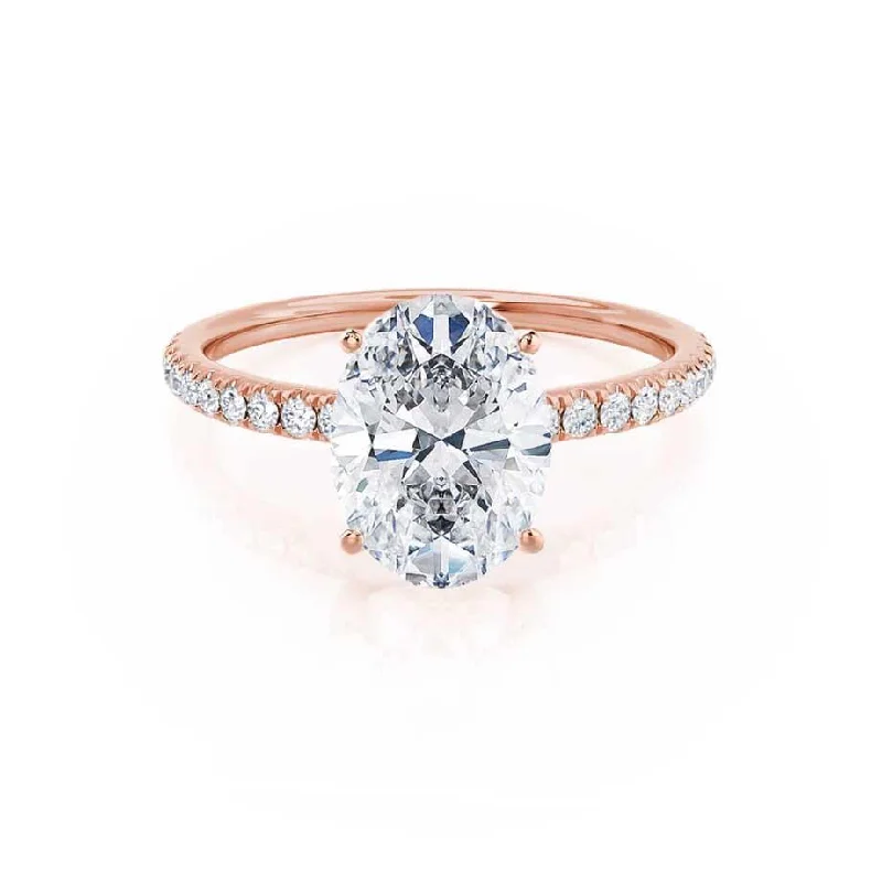 Bezel Set Engagement RingsMACY - Oval Lab Diamond 18k Rose Gold Petite Pavé Ring