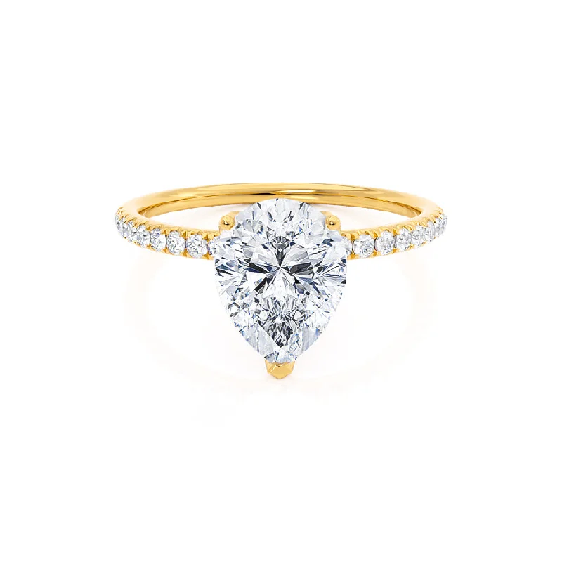 Branded Engagement RingsMACY - Pear Moissanite 18k Yellow Gold Petite Shoulder Set