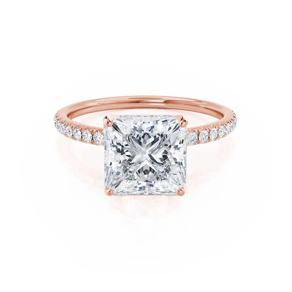 Vintage Style Engagement RingsMACY - Princess Lab Diamond 18k Rose Gold Petite Solitaire