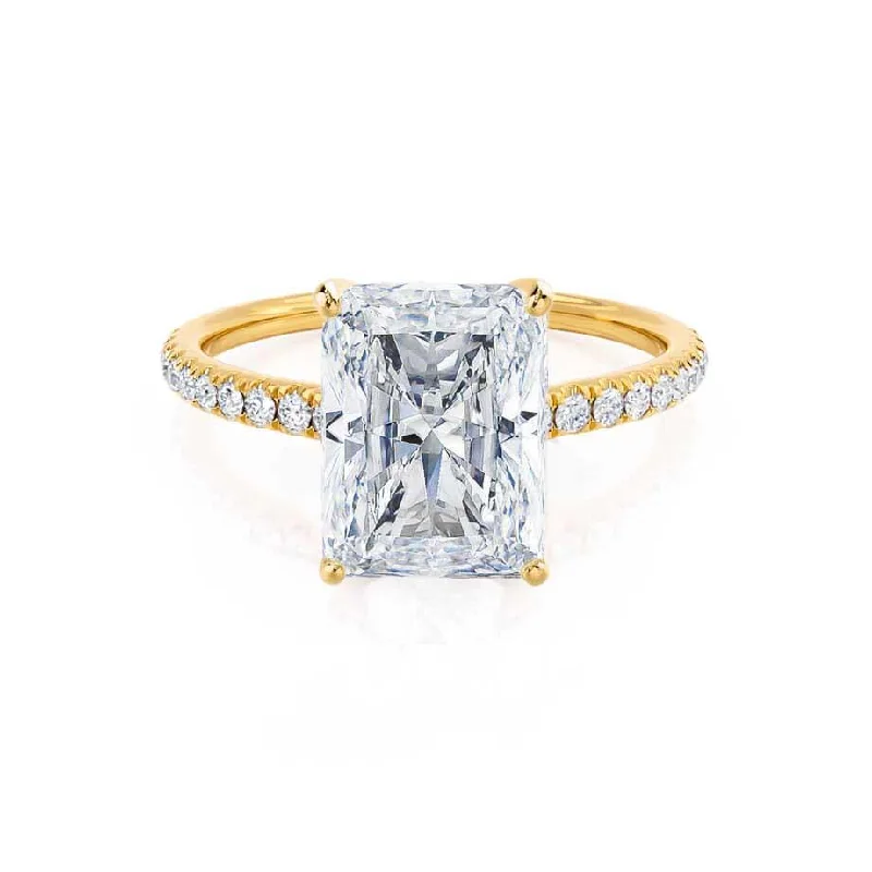 Tanzanite Engagement RingsMACY - Radiant Moissanite & Diamond 18k Yellow Gold Petite Pavé Shoulder Set Ring