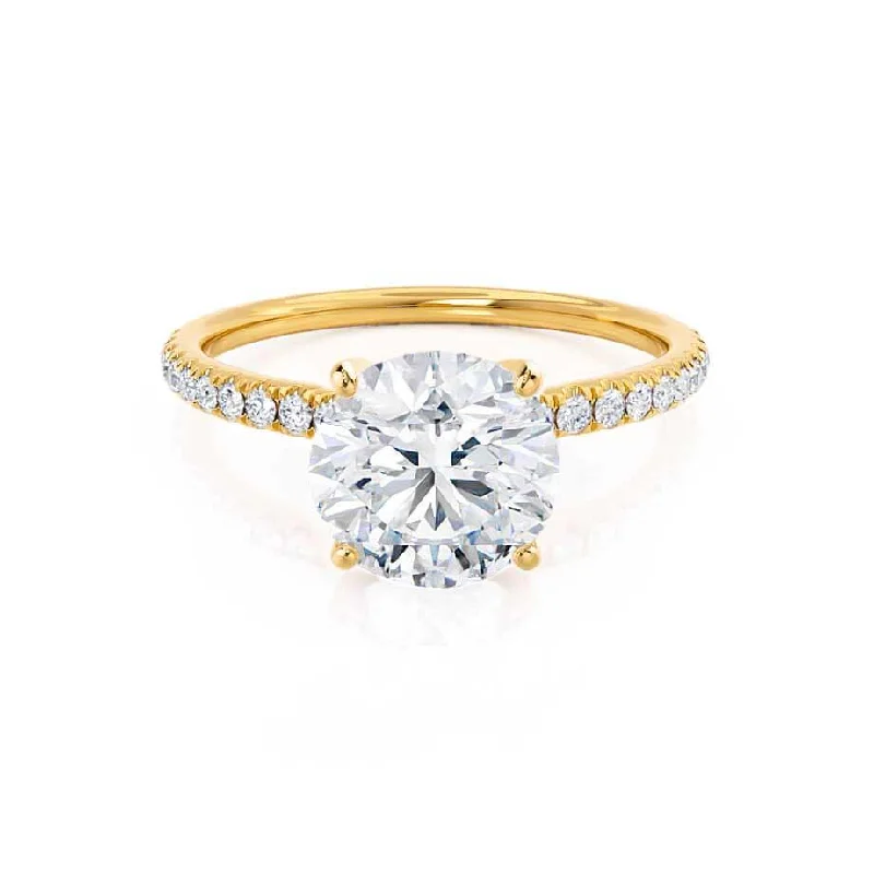 Three Stone Diamond Engagement RingsMACY - Round Lab Diamond 18k Yellow Gold Petite Pavé Shoulder Set Ring