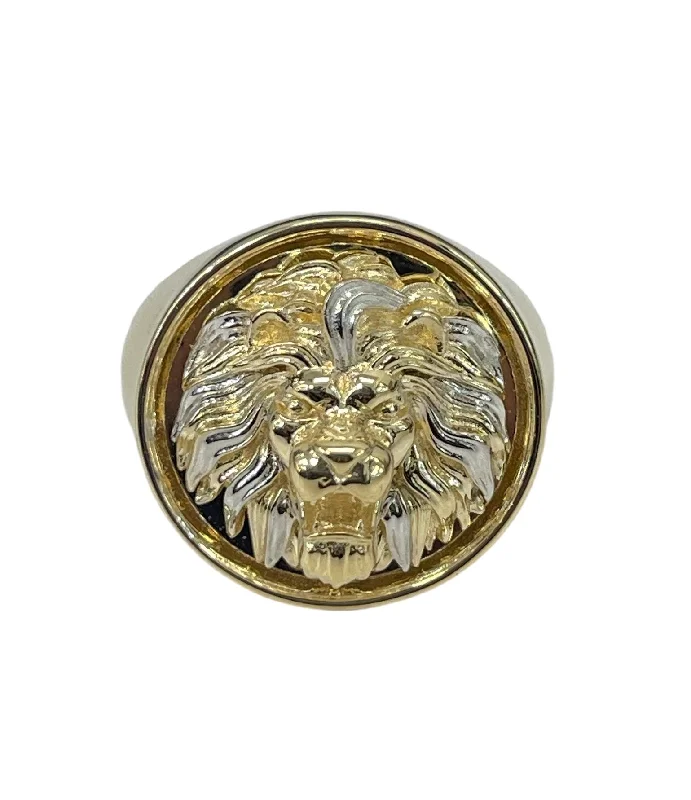 Nature Inspired Engagement RingsMens Lion Head Yellow Gold Ring Band