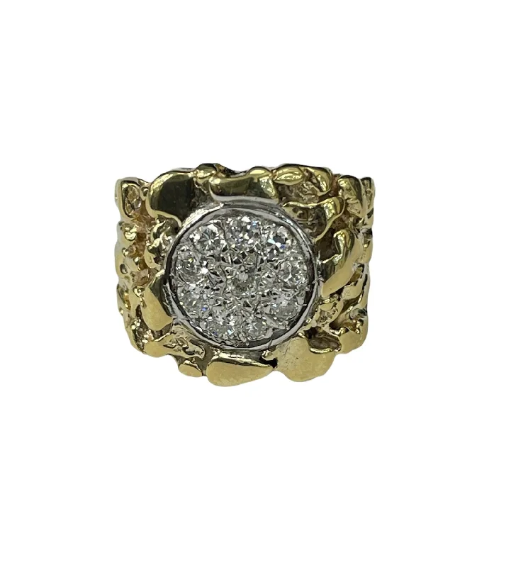 Contemporary Engagement RingsMens Round Brilliants Nugget Diamond Ring Yellow Gold