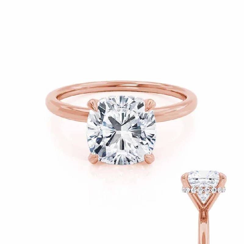 Statement Engagement RingsPARIS - Cushion Lab Diamond 18k Rose Gold Hidden Halo