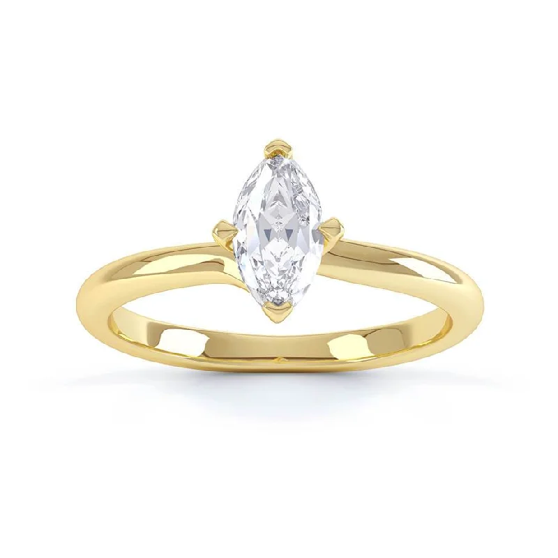 Modern Vintage Engagement RingsRAVEN - Marquise Moissanite 18k Yellow Gold Twist Solitaire Ring