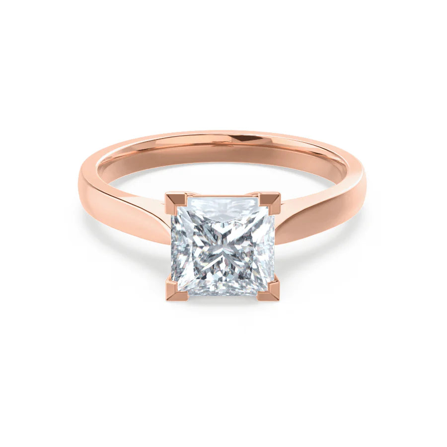 Pave Set Engagement RingsROSALEE - Princess Lab Diamond 18k Rose Gold Solitaire