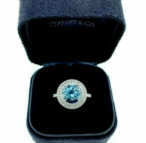 Halo Diamond Engagement RingsTiffany & Co. Aquamarine and Diamond Soleste Double Halo Ring in Platinum