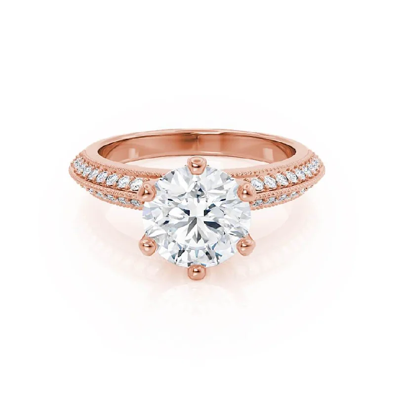 Hidden Halo Engagement RingsVICTORIA - Round Lab Diamond 18k Rose Gold Shoulder Set Ring